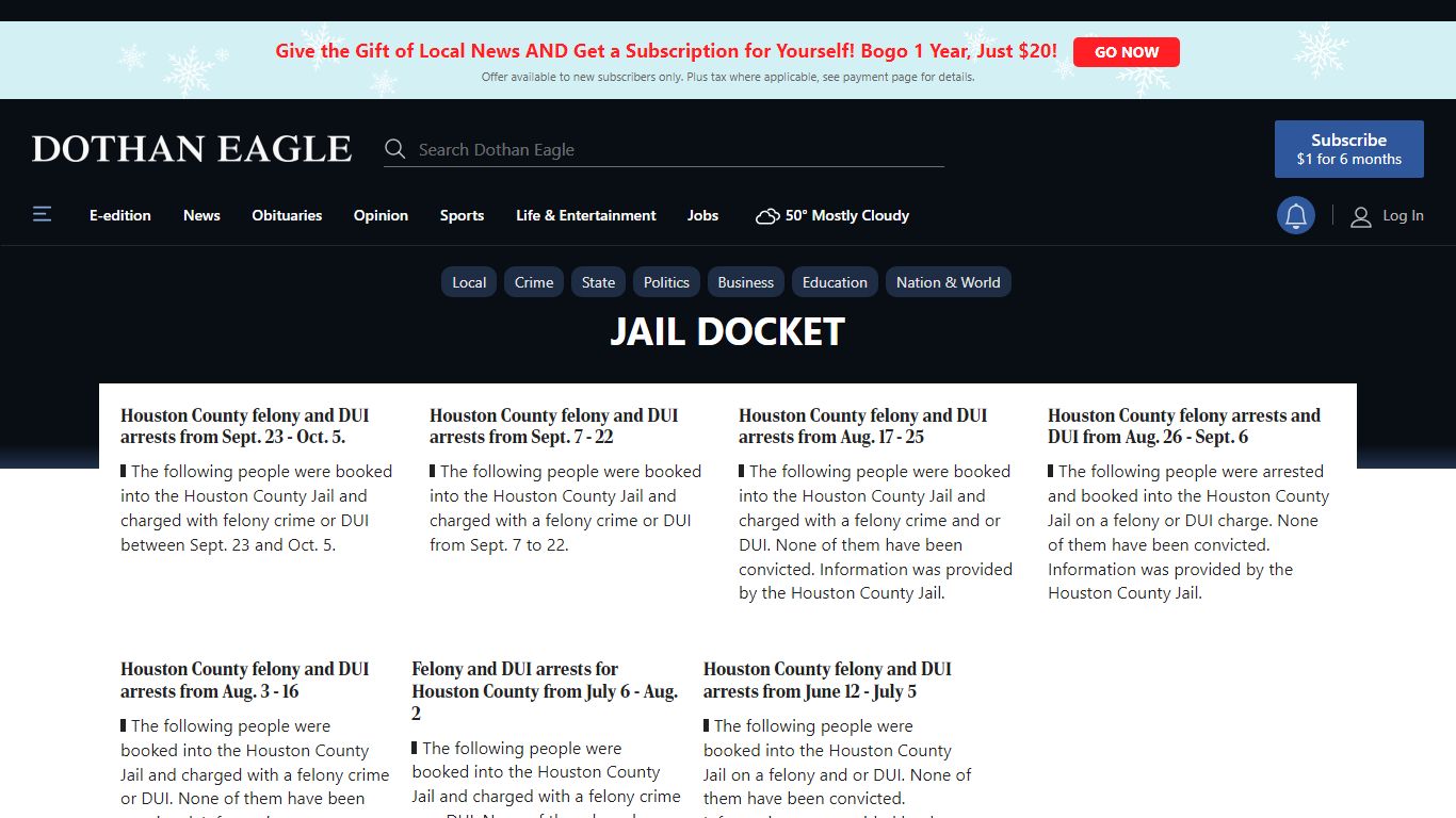 Jail Docket | dothaneagle.com